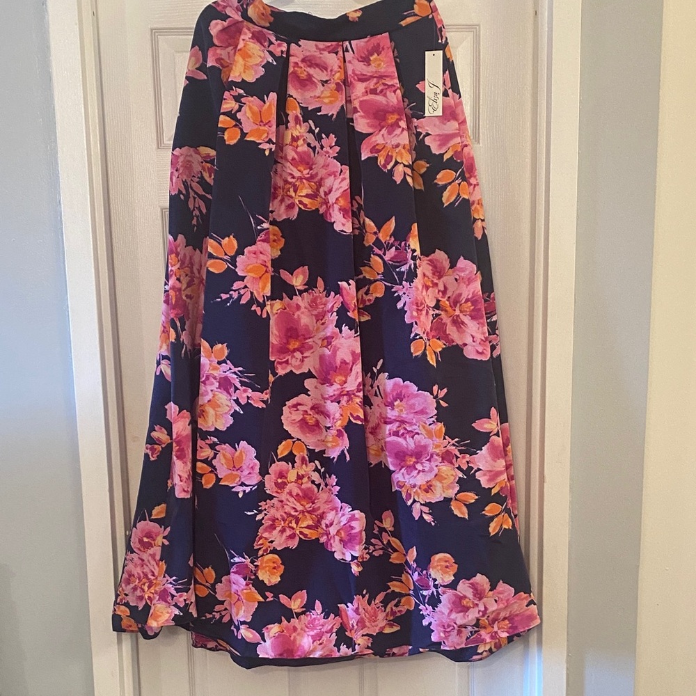 Eliza J Black and Pink Floral A-Line Skirt